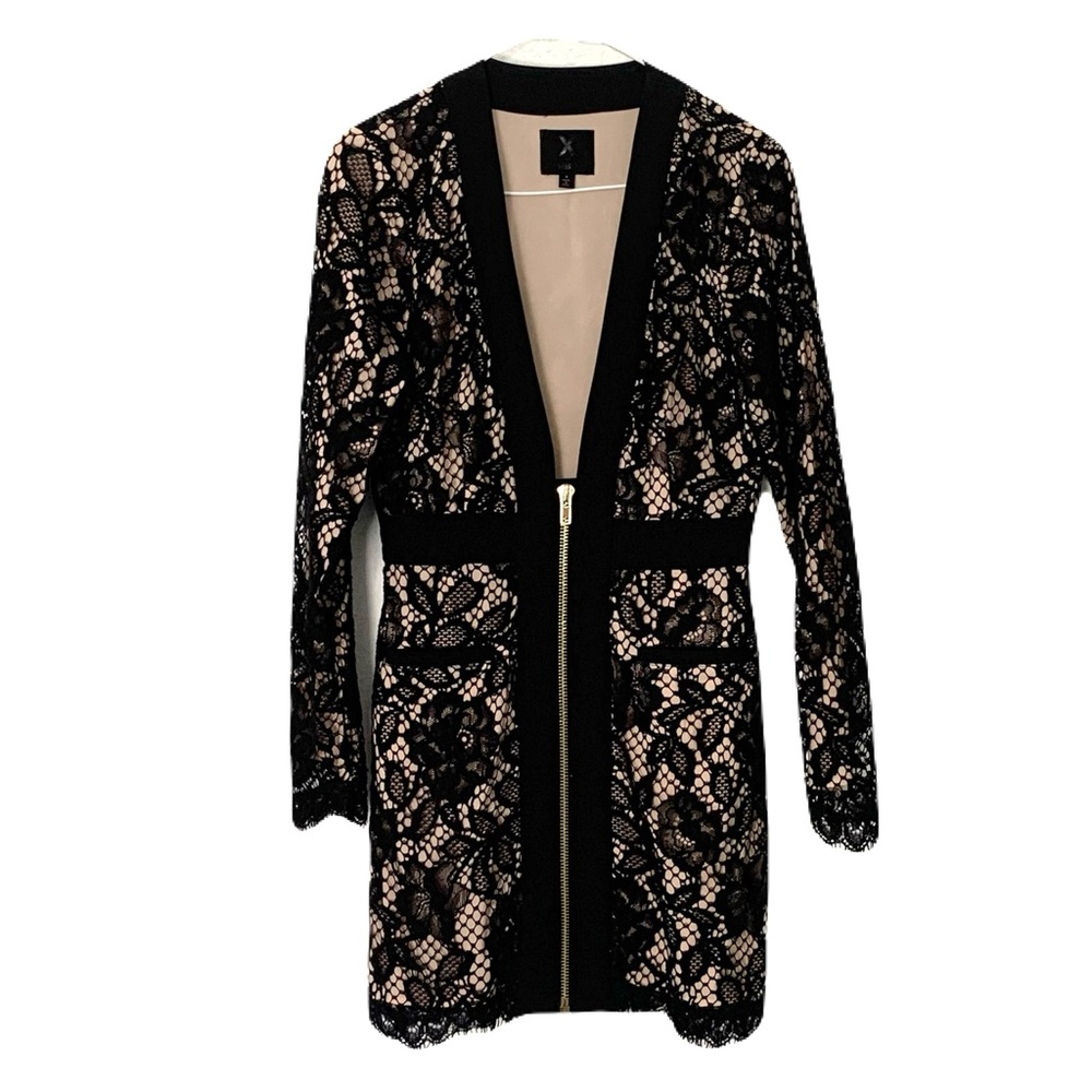 Revolve x NBD Black Nude Lace Victoria Size 4 Mini Dress with Gold Zip